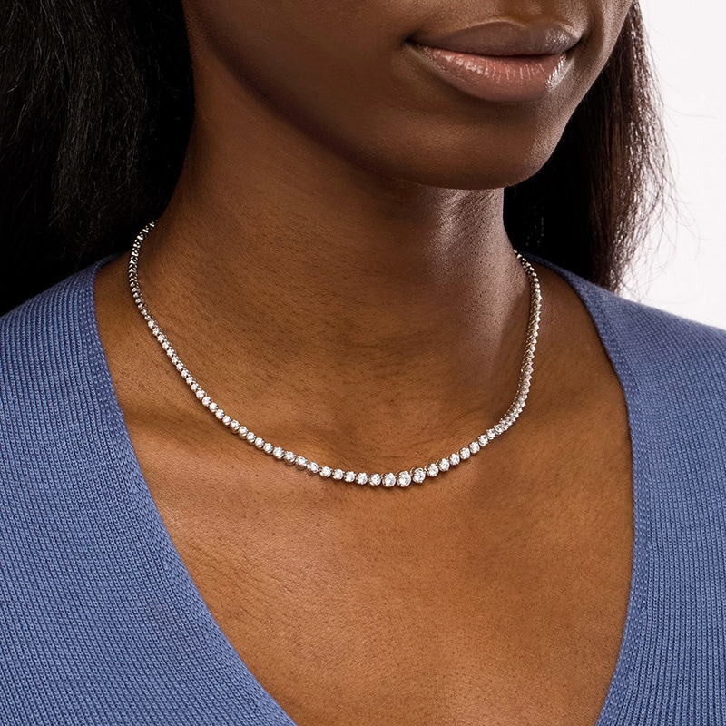 Main Image 2 of Previously Owned - 4 CT. T.W. Diamond Graduate Riviera Necklace in 10K White Gold – 17"