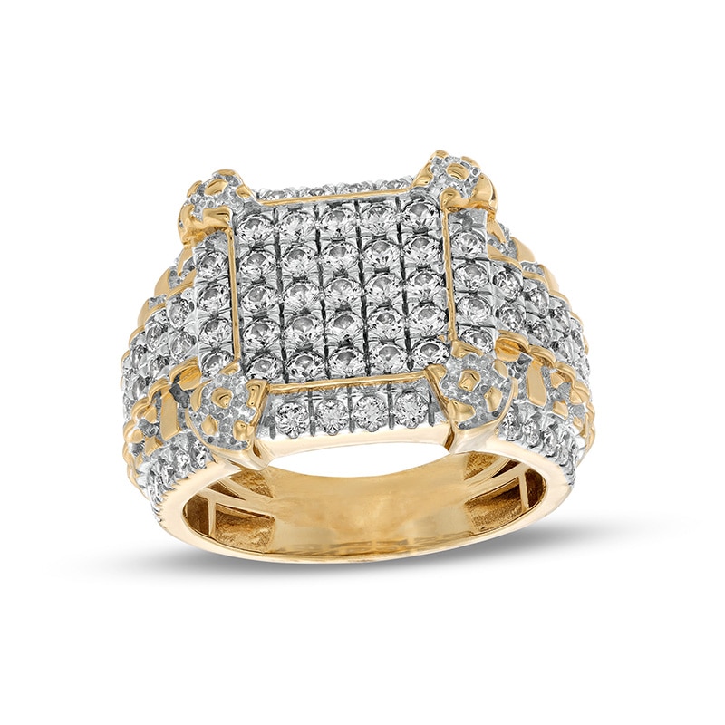 Main Image 1 of Previously Owned - Men's 2-1/2 CT. T.W. Square-Shaped Multi-Diamond Bold Nugget Ring in 10K Gold