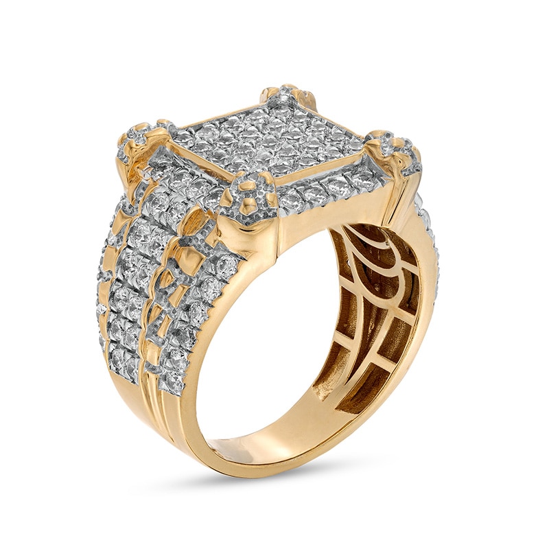 Main Image 3 of Previously Owned - Men's 2-1/2 CT. T.W. Square-Shaped Multi-Diamond Bold Nugget Ring in 10K Gold