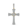 Thumbnail Image 1 of Previously Owned - Men's 2 CT. T.W. Baguette and Round Diamond Circle center Flared Cross Necklace Charm in 10K Gold