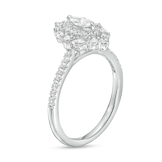Previously Owned - 3/4 CT. T.w. Marquise Diamond Double Frame Engagement Ring in 14K White Gold (I/I1)
