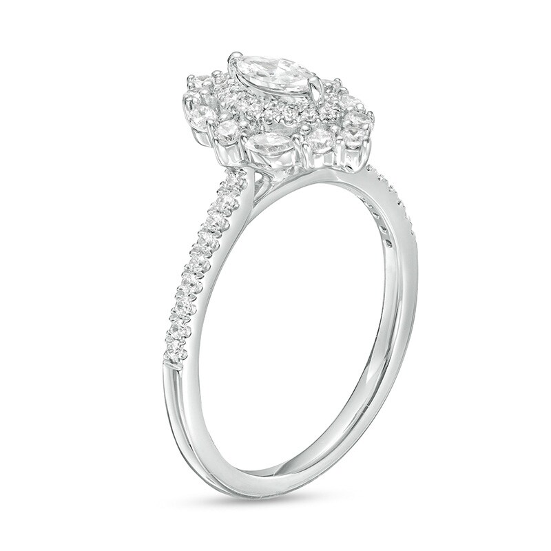 Main Image 3 of Previously Owned - 3/4 CT. T.W. Marquise Diamond Double Frame Engagement Ring in 14K White Gold (I/I1)
