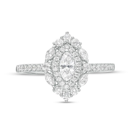 Previously Owned - 3/4 CT. T.w. Marquise Diamond Double Frame Engagement Ring in 14K White Gold (I/I1)