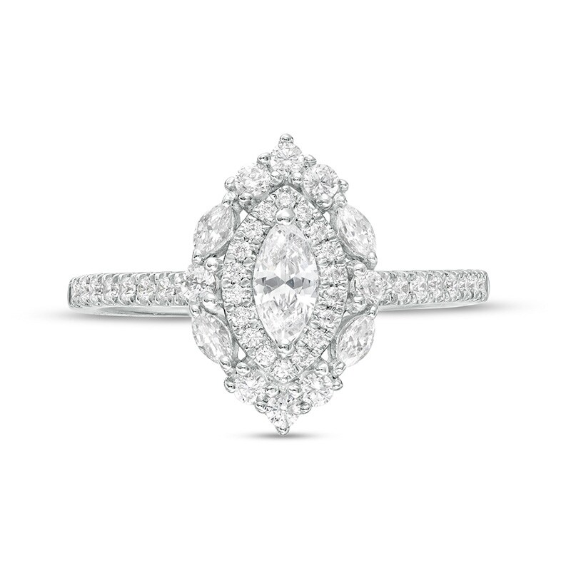 Main Image 4 of Previously Owned - 3/4 CT. T.W. Marquise Diamond Double Frame Engagement Ring in 14K White Gold (I/I1)