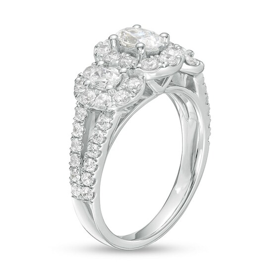 Previously Owned - 2 CT. T.w. Oval Diamond Frame Past Present FutureÂ® Split Shank Engagement Ring in 14K White Gold
