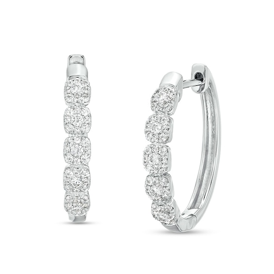 Previously Owned - 1/2 CT. T.w. Cushion-Shaped Multi-Diamond Oval Hoop Earrings in 10K White Gold