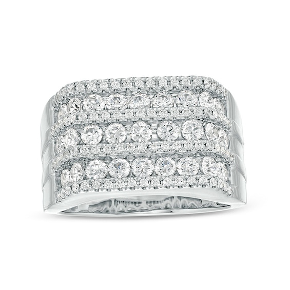 Previously Owned - 2 CT. T.w. Diamond Multi-Row Rectangle-Top Ring in 10K White Gold