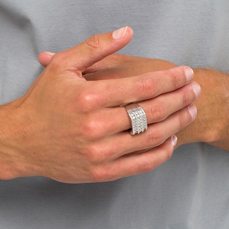 Main Image 2 of Previously Owned - 2 CT. T.W. Diamond Multi-Row Rectangle-Top Ring in 10K White Gold