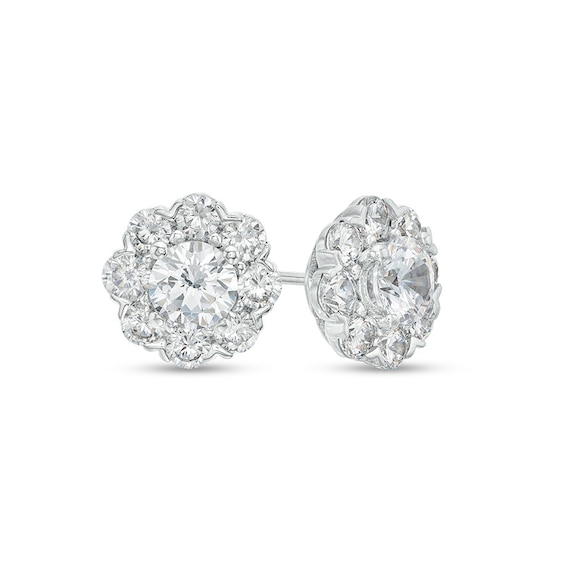 Previously Owned - 2 CT. T.w. Diamond Flower Frame Stud Earrings in 10K White Gold