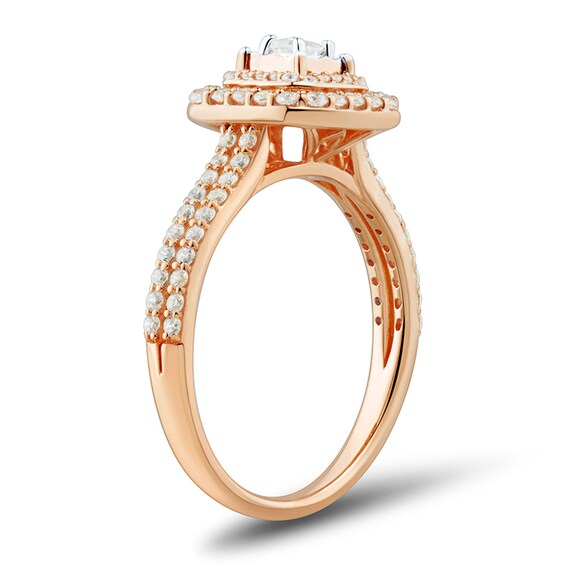 Previously Owned - 1/2 CT. T.w. Princess-Cut Diamond Double Frame Split Shank Engagement Ring in 10K Rose Gold