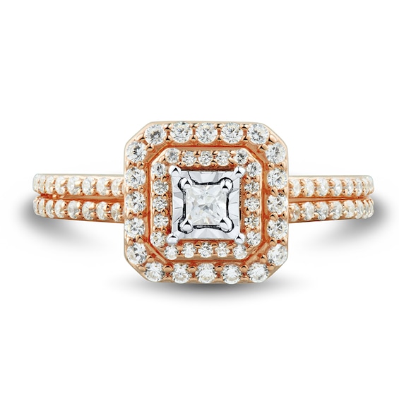 Previously Owned - 1/2 CT. T.w. Princess-Cut Diamond Double Frame Split Shank Engagement Ring in 10K Rose Gold