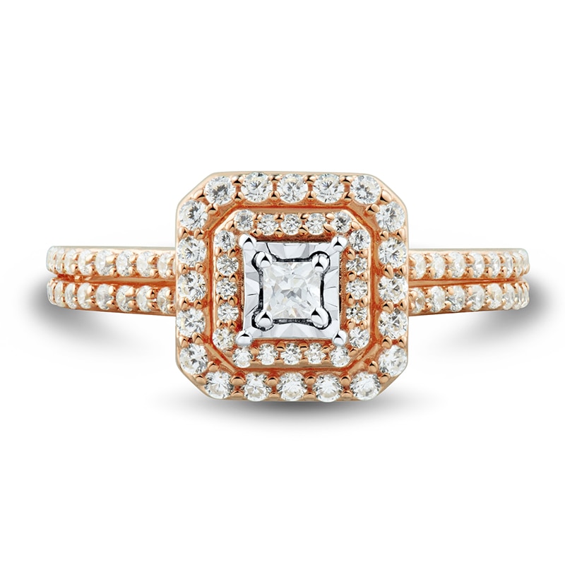 Main Image 3 of Previously Owned - 1/2 CT. T.W. Princess-Cut Diamond Double Frame Split Shank Engagement Ring in 10K Rose Gold