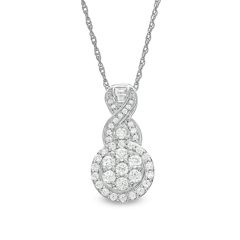 Main Image 1 of Previously Owned - 1/2 CT. T.W. Multi-Diamond Infinity Drop Pendant in 10K White Gold