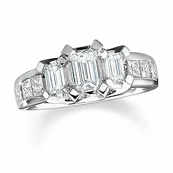 Previously Owned - 1/2 CT. T.w. Princess-Cut Diamond Three Stone Ring in 14K Gold