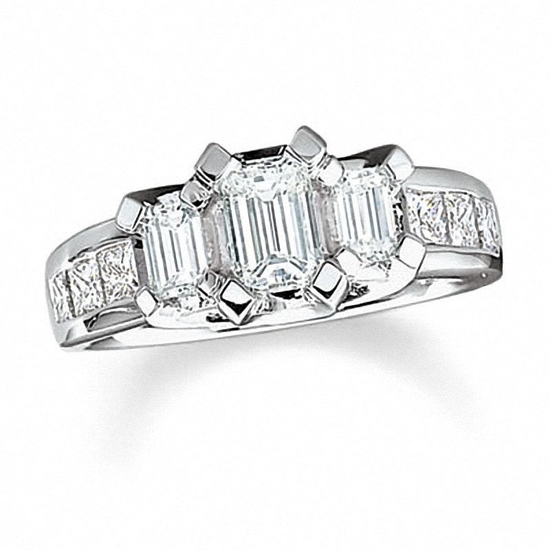 Main Image 1 of Previously Owned - 1/2 CT. T.W. Princess-Cut Diamond Three Stone Ring in 14K Gold