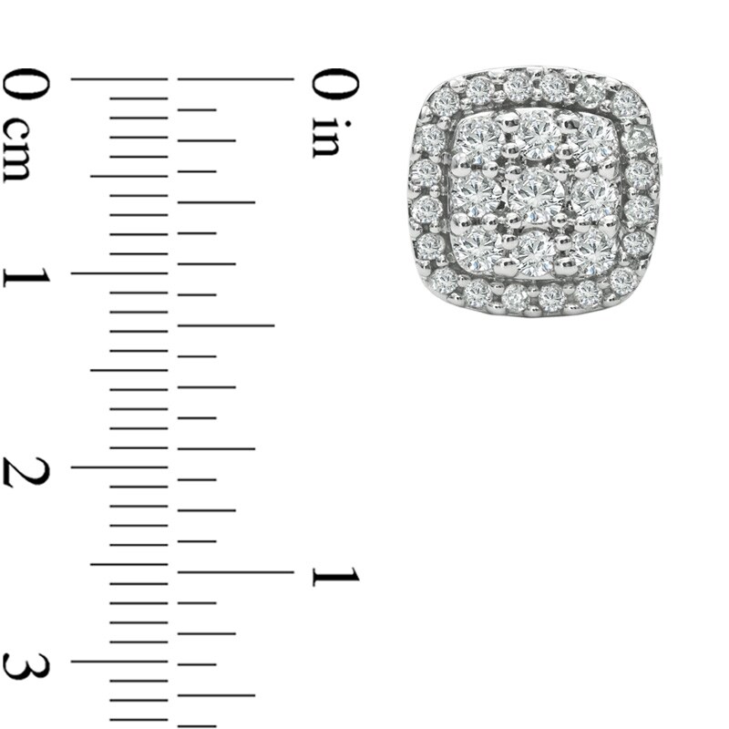 Main Image 2 of Previously Owned - 2 CT. T.W. Cushion-Shaped Multi-Diamond Stud Earrings in 10K White Gold