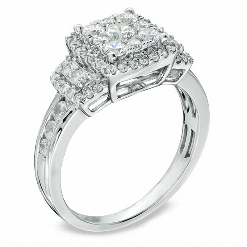 Main Image 2 of Previously Owned - 1 CT. T.W. Princess-Shaped Multi-Diamond Frame Engagement Ring in 14K White Gold