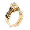 Thumbnail Image 2 of Previously Owned - 1 CT. T.W. Champagne and White Diamond Frame Twist Bridal Set in 14K Gold