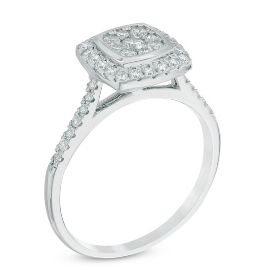 Previously Owned - 1/2 CT. T.w. Multi-Diamond Cushion Frame Engagement Ring in 10K White Gold