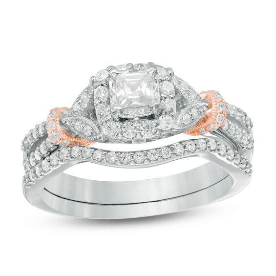 Previously Owned - 5/8 CT. T.w. Princess-Cut Diamond Vintage-Style Bridal Set in 14K Two-Tone Gold