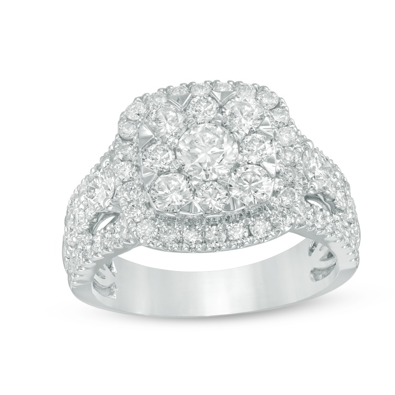 Main Image 1 of Previously Owned - 2 CT. T.W. Composite Diamond Cushion Frame Engagement Ring in 14K White Gold