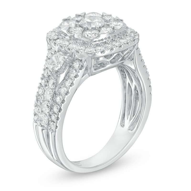 Main Image 2 of Previously Owned - 2 CT. T.W. Composite Diamond Cushion Frame Engagement Ring in 14K White Gold