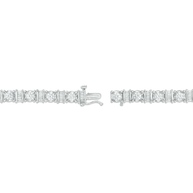 Main Image 2 of Previously Owned - 3 CT. T.W. Baguette and Round Diamond Alternating Bracelet in 10K White Gold - 7.5"