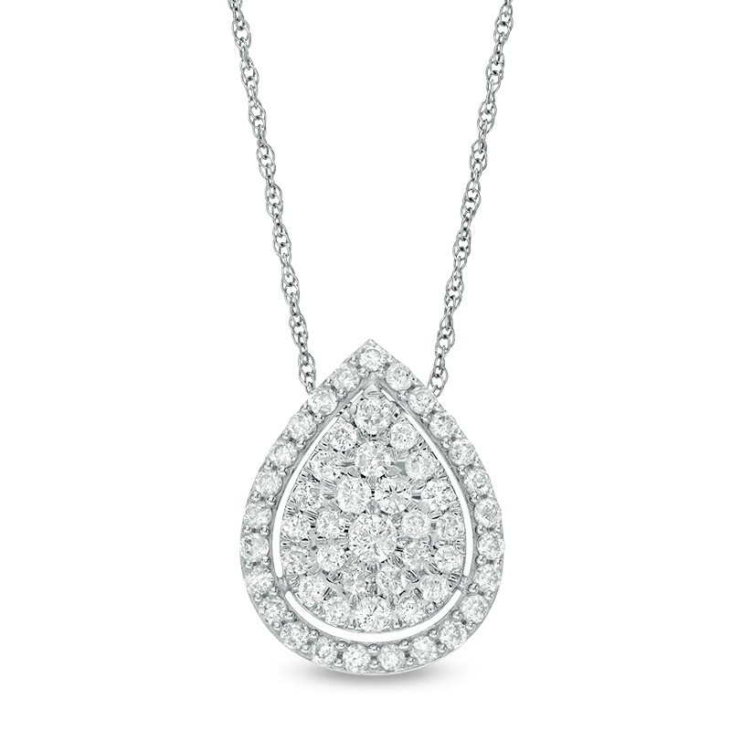 Main Image 1 of Previously Owned - 1/2 CT. T.W. Diamond Frame Teardrop Pendant in 10K White Gold