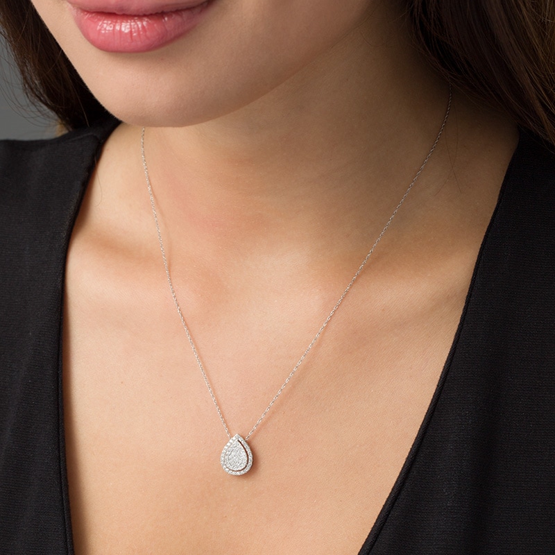 Main Image 2 of Previously Owned - 1/2 CT. T.W. Diamond Frame Teardrop Pendant in 10K White Gold