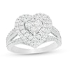 Thumbnail Image 1 of Previously Owned - 1 CT. T.W. Heart-Shaped Multi-Diamond Double Frame Split Shank Ring in 10K White Gold