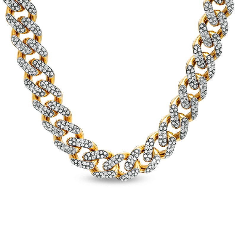 Main Image 1 of Previously Owned - Men's 4-1/6 CT. T.W. Diamond Curb Chain Necklace in Hollow 10K Gold - 24"