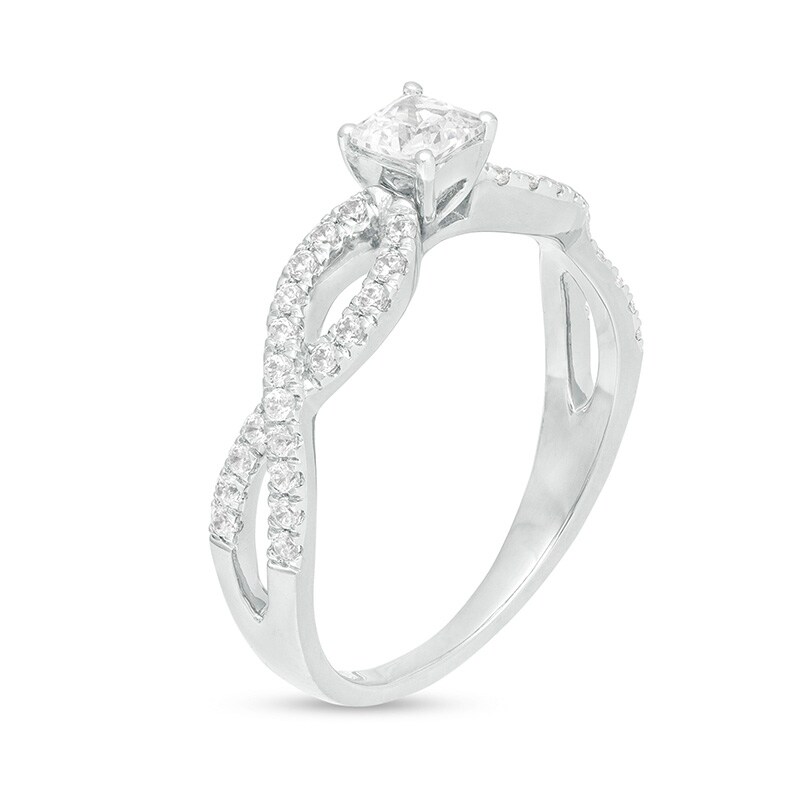 Main Image 3 of Previously Owned - 1/2 CT. T.W. Princess-Cut Diamond Infinity Twist Shank Engagement Ring in 10K White Gold