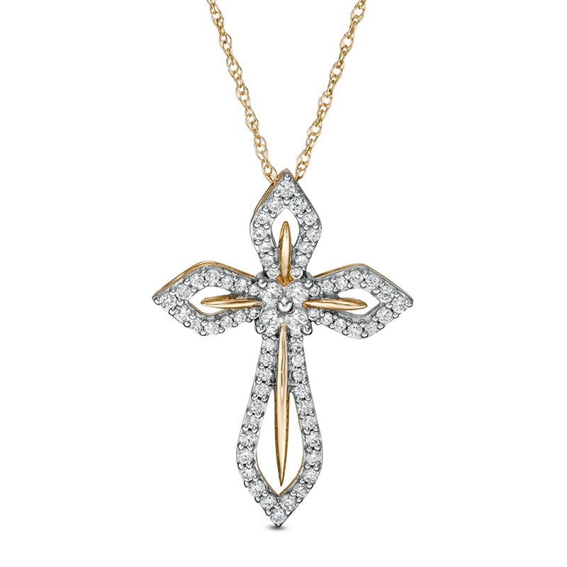Main Image 1 of Previously Owned - 1/4 CT. T.W. Diamond Cross Pendant in 10K Gold
