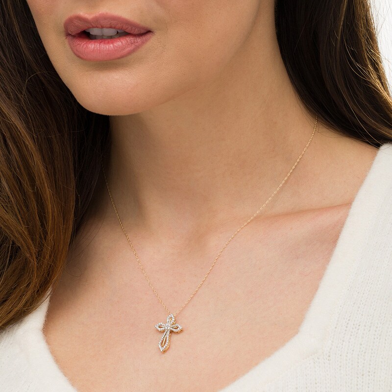Main Image 2 of Previously Owned - 1/4 CT. T.W. Diamond Cross Pendant in 10K Gold