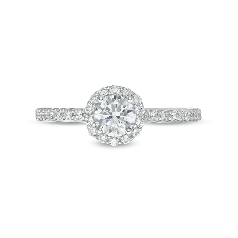 Main Image 4 of Previously Owned - 3/4 CT. T.W.  Lab-Grown Diamond Frame Engagement Ring in 14K White Gold (F/VS2)
