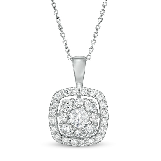 Previously Owned - 1 CT. T.w. Lab-Grown Diamond Cushion Frame Pendant in 14K White Gold (F/Si2)