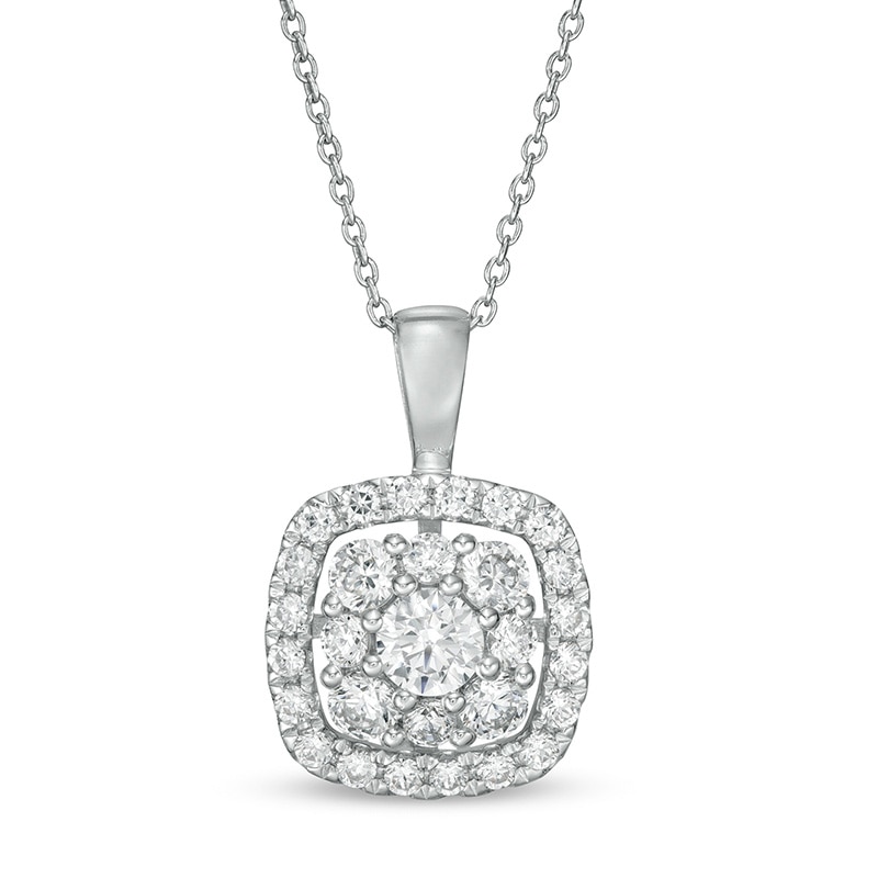 Main Image 1 of Previously Owned - 1 CT. T.W.  Lab-Created Diamond Cushion Frame Pendant in 14K White Gold (F/SI2)