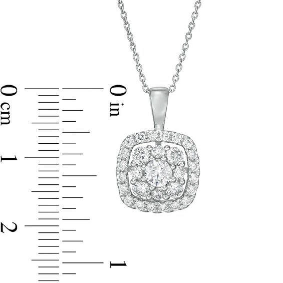 Previously Owned - 1 CT. T.w. Lab-Grown Diamond Cushion Frame Pendant in 14K White Gold (F/Si2)