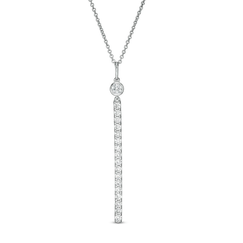 Main Image 1 of Previously Owned - 1/2 CT. T.W.  Lab-Grown Diamond Stick Drop Pendant in 14K White Gold (F/SI2)
