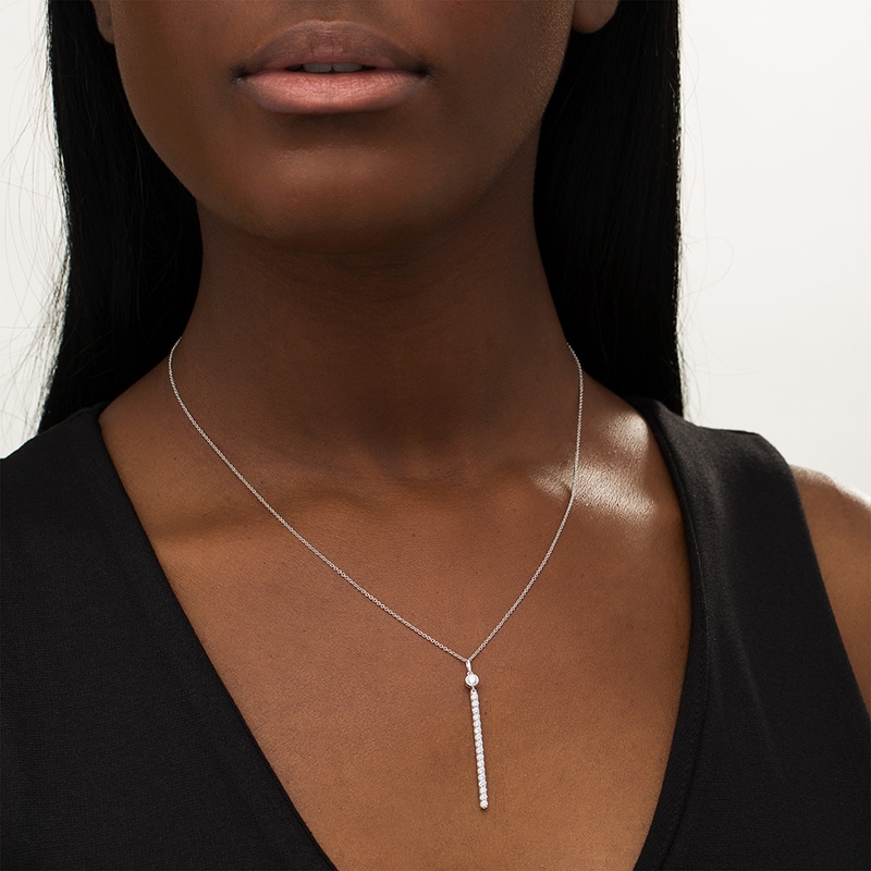 Main Image 2 of Previously Owned - 1/2 CT. T.W.  Lab-Grown Diamond Stick Drop Pendant in 14K White Gold (F/SI2)