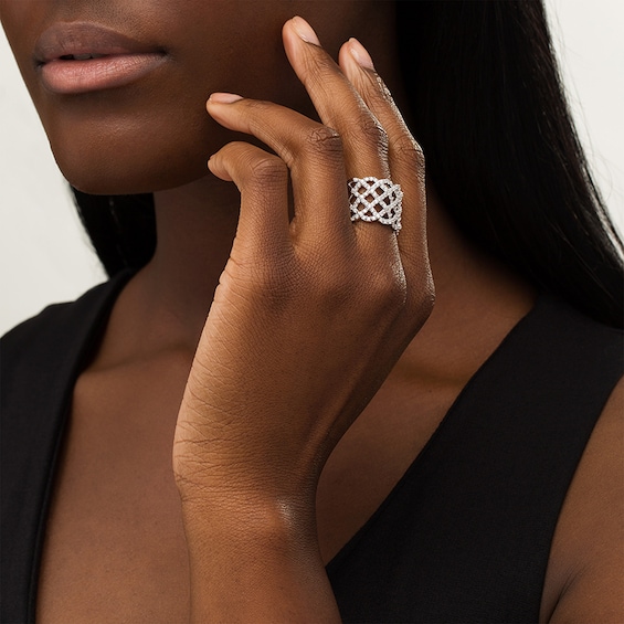 Previously Owned - 1 CT. T.w. Lab-Grown Diamond Lattice Ring in 14K White Gold (F/Si2)