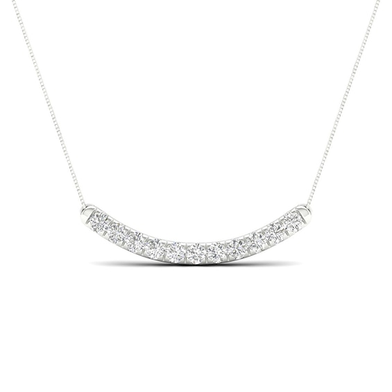 Previously Owned - 1/2 CT. T.w. Lab-Grown Diamond Curved Bar Necklace in 14K White Gold (F/Si2)