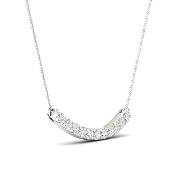 Previously Owned - 1/2 CT. T.w. Lab-Grown Diamond Curved Bar Necklace in 14K White Gold (F/Si2)