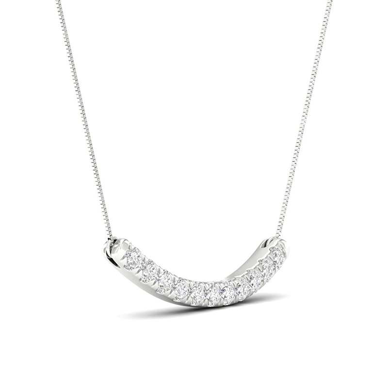 Main Image 2 of Previously Owned - 1/2 CT. T.W.  Lab-Created Diamond Curved Bar Necklace in 14K White Gold (F/SI2)