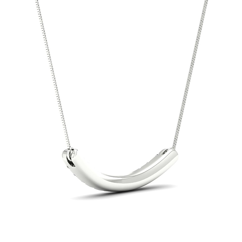 Main Image 3 of Previously Owned - 1/2 CT. T.W.  Lab-Created Diamond Curved Bar Necklace in 14K White Gold (F/SI2)