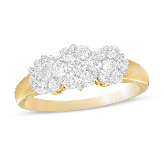 Previously Owned - 1 CT. T.w. Diamond Three Stone Flower Frame Ring in 10K Gold