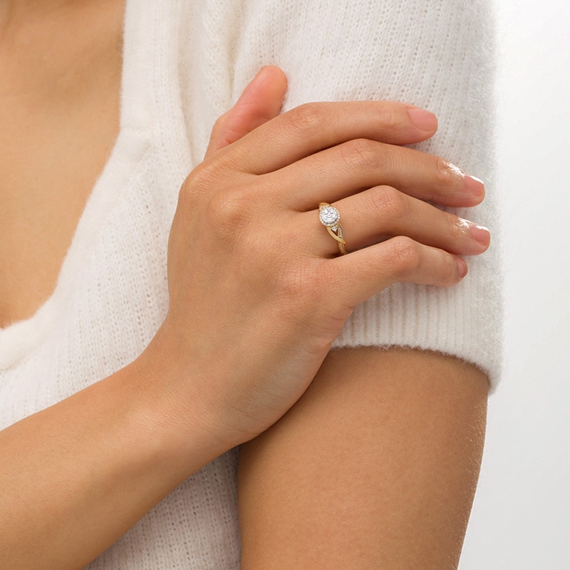 Main Image 2 of Previously Owned - 1/3 CT. T.W. Composite Diamond Frame Twist Shank Ring in 10K Gold