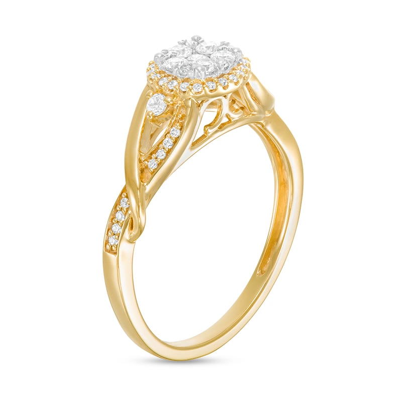 Main Image 3 of Previously Owned - 1/3 CT. T.W. Composite Diamond Frame Twist Shank Ring in 10K Gold