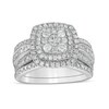 Thumbnail Image 1 of Previously Owned - 1-1/4 CT. T.W. Cushion Multi-Diamond Double Frame Bridal Set in 10K White Gold
