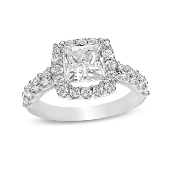 Previously Owned - 2-1/2 CT. T.w. Lab-Created Princess-Cut Diamond Frame Engagement Ring in 14K White Gold (F/Vs2)